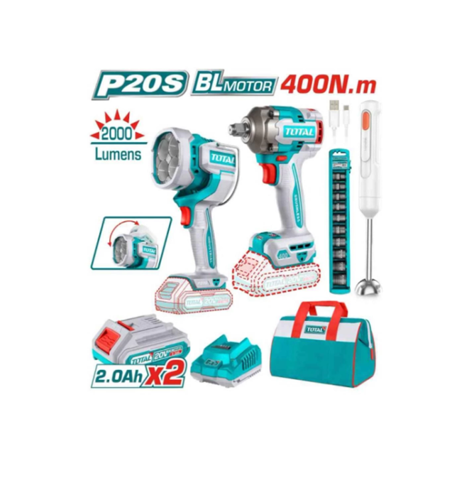 Combo LLave Impacto Inalam 20v + Lampara + batidora Total